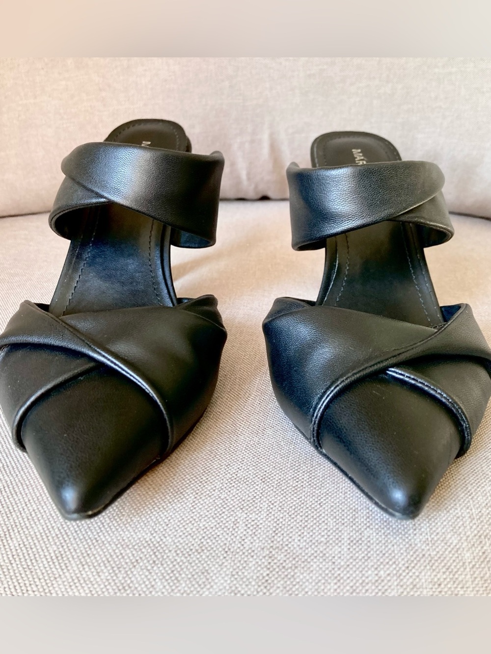 Marc Fisher Heaton Black Pointed Toe Mule Heels Sculptural Heel Size 8M
